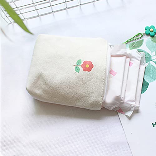 DOITOOL Pouches for Purse Sanitary Napkin Storage Bag Cute Sanitary Pad Pouch Zipper Pouch Coin Purse Mini Canvas Cash Bags Makeup Bag Toiletry Pouch Portable Coin Bags White Purple Green Small Zipper Wallet