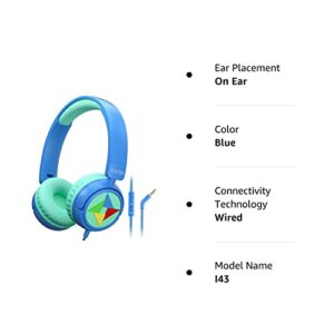 ELECDER i43 Kids Headphones with Microphone 85dB 94dB Volume Limited 3.5mm Jack Foldable Adjustable Wired On Ear Headphones for Children Girls Boys Teens Cellphones PC Kindle School Tablet Blue/Green