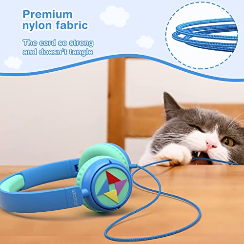 ELECDER i43 Kids Headphones with Microphone 85dB 94dB Volume Limited 3.5mm Jack Foldable Adjustable Wired On Ear Headphones for Children Girls Boys Teens Cellphones PC Kindle School Tablet Blue/Green