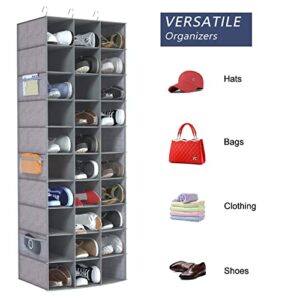 coastal rose Hanging Shoe Closet Organizer, 30 Sections Hanging Closet Organizers and Storage Shelves with 6 Mesh Pockets, Space Saving Shoe Rack Holder Hanger, Grey