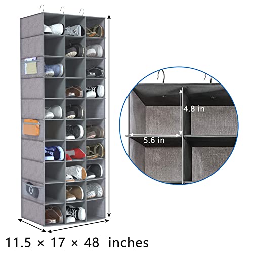 coastal rose Hanging Shoe Closet Organizer, 30 Sections Hanging Closet Organizers and Storage Shelves with 6 Mesh Pockets, Space Saving Shoe Rack Holder Hanger, Grey