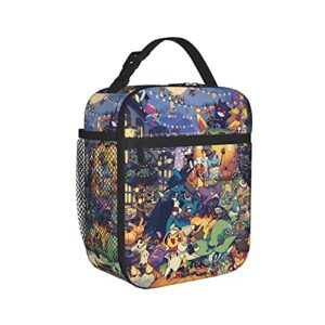 anime pumpkin insulated lunch bag box for men large capacity leakproof work lunch tote bag with zipper external bottle holder cooler bags office