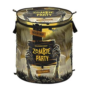happy halloween zombie owl moon pop up laundry hamper with lid foldable storage basket collapsible laundry bag for camping home organization
