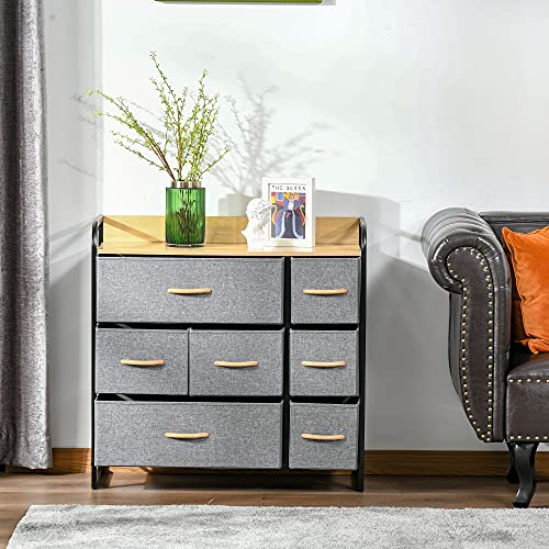 HOMCOM 7-Drawer Dresser, Fabric Chest of Drawers, 3-Tier Storage Organizer for Bedroom Entryway, Tower Unit with Steel Frame Wooden Top, Light Grey