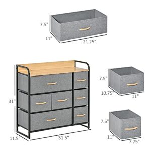 HOMCOM 7-Drawer Dresser, Fabric Chest of Drawers, 3-Tier Storage Organizer for Bedroom Entryway, Tower Unit with Steel Frame Wooden Top, Light Grey