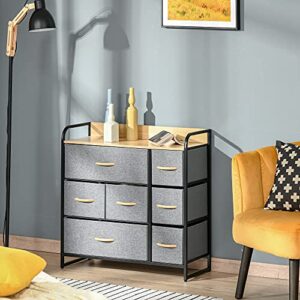 HOMCOM 7-Drawer Dresser, Fabric Chest of Drawers, 3-Tier Storage Organizer for Bedroom Entryway, Tower Unit with Steel Frame Wooden Top, Light Grey