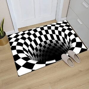 yaoc 3d halloween carpet vortex optical illusion rug round carpet clown doormat for lvining bedroom, black white plaid round rugs 3d visual optical floor mat (m-13)
