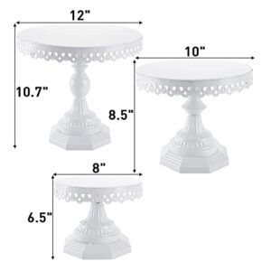 YOUEON Set of 3 White Metal Cake Stands Set, 8/10/12 Inch Round Metal Cupcake Display Stands Dessert Display Stand for Weddings, Birthday, Parties, White, Octangular Pedestal