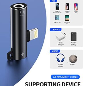 Headphone Adapter Lightning to 3.5mm AUX Audio Jack and Charging Dongle Earphone Headset Splitter Compatible with iPhone 11 12 13 Mini pro max xs xr x 7 8 Ipad Air para Y Cable Cord Converter Earbud