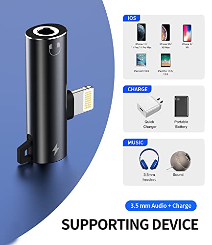 Headphone Adapter Lightning to 3.5mm AUX Audio Jack and Charging Dongle Earphone Headset Splitter Compatible with iPhone 11 12 13 Mini pro max xs xr x 7 8 Ipad Air para Y Cable Cord Converter Earbud