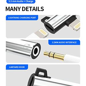 Headphone Adapter Lightning to 3.5mm AUX Audio Jack and Charging Dongle Earphone Headset Splitter Compatible with iPhone 11 12 13 Mini pro max xs xr x 7 8 Ipad Air para Y Cable Cord Converter Earbud