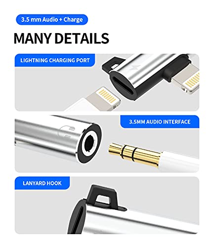 Headphone Adapter Lightning to 3.5mm AUX Audio Jack and Charging Dongle Earphone Headset Splitter Compatible with iPhone 11 12 13 Mini pro max xs xr x 7 8 Ipad Air para Y Cable Cord Converter Earbud