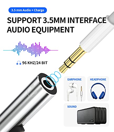 Headphone Adapter Lightning to 3.5mm AUX Audio Jack and Charging Dongle Earphone Headset Splitter Compatible with iPhone 11 12 13 Mini pro max xs xr x 7 8 Ipad Air para Y Cable Cord Converter Earbud