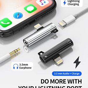 Headphone Adapter Lightning to 3.5mm AUX Audio Jack and Charging Dongle Earphone Headset Splitter Compatible with iPhone 11 12 13 Mini pro max xs xr x 7 8 Ipad Air para Y Cable Cord Converter Earbud