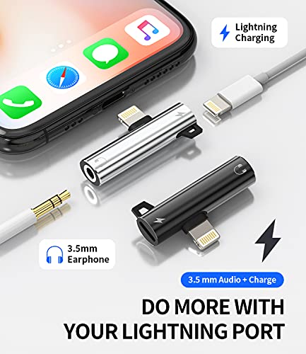 Headphone Adapter Lightning to 3.5mm AUX Audio Jack and Charging Dongle Earphone Headset Splitter Compatible with iPhone 11 12 13 Mini pro max xs xr x 7 8 Ipad Air para Y Cable Cord Converter Earbud