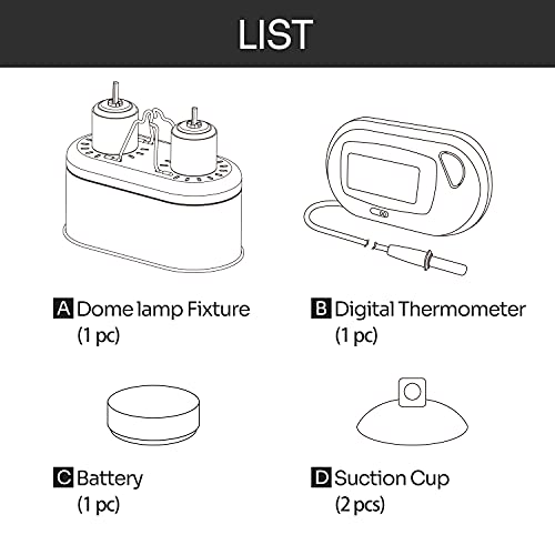 REPTI ZOO Nano Combo Reptile Deep Dome Dual Lamp Fixture and Digital Thermometer Reptile Dual Lamp Cap Combo Integration Design Max 40 Watts Max Bulb Height 4 in Per Socket UVB Light Fixture