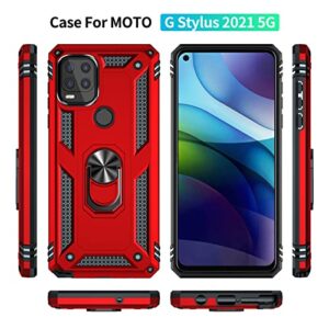 YZOK Compatible with Moto G Stylus 5G Case,with HD Screen Protector,[Military Grade] Ring Car Mount Kickstand Hybrid Hard PC Soft TPU Shockproof Protective Case for Motorola G Stylus 5G (Red)