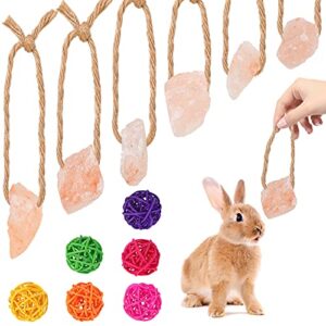 12 pieces himalayan small pets lick salt block on rope set including 6 colorful pet chew rattan balls and 6 himalayan salt lick small pet mineral salt chew treat for guinea pig (mixed colors)