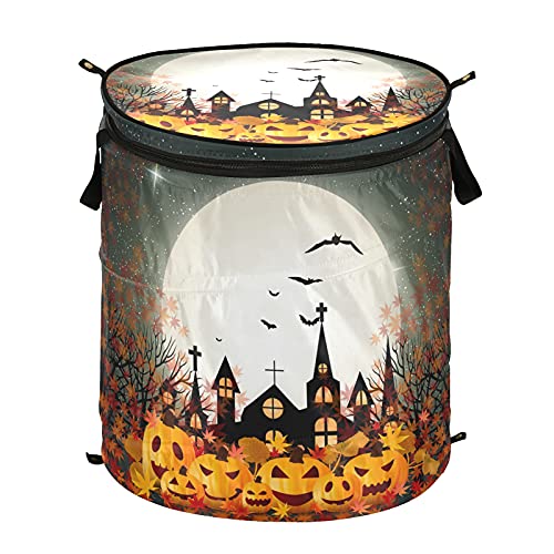 Halloween Pumpkin Haunted House Pop Up Laundry Hamper with Lid Foldable Storage Basket Collapsible Laundry Bag for Camping Organization Home