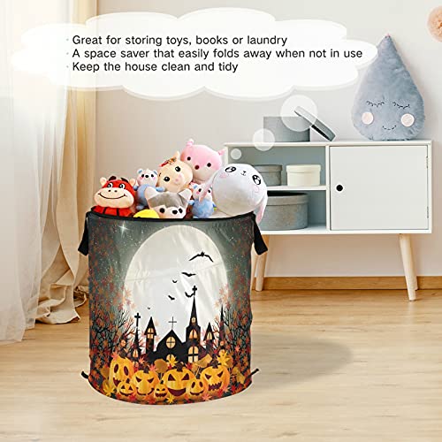 Halloween Pumpkin Haunted House Pop Up Laundry Hamper with Lid Foldable Storage Basket Collapsible Laundry Bag for Camping Organization Home