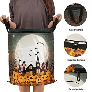 Halloween Pumpkin Haunted House Pop Up Laundry Hamper with Lid Foldable Storage Basket Collapsible Laundry Bag for Camping Organization Home
