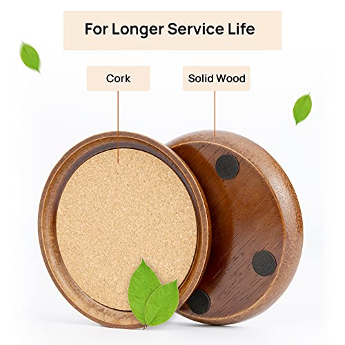Wooden Drink Coasters,4 Cup Coasters for Drinks Absorbent Cork Coasters Set,Large Natural Wood Stackable Reusable Coasters for Home Office Coffee Bar Table,Rustic Gifts for New Home Friends (4 Pack)