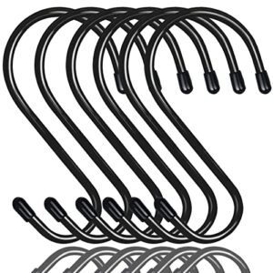 6 inch large s hooks for hanging,heavy duty s hook with rubber stopper s shaped hooks for clothes,plants,metal black s hangers for tree branch,bird feeder,pots and pans closet garden 6 pack