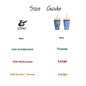 2 Pack Reusable Iced Coffee Sleeves - FRRIOTN Insulator Sleeve for Large Size Cold Beverages, Neoprene Cup Holder for Starbucks Coffee, Dunkin Coffee, More(Retro, Large 32oz)