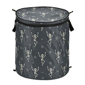 dancing skull halloween pop up laundry hamper with lid foldable storage basket collapsible laundry bag for camping hotel dormitory