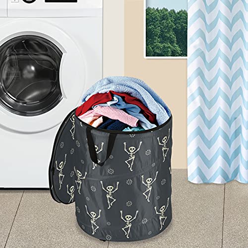 Dancing Skull Halloween Pop Up Laundry Hamper with Lid Foldable Storage Basket Collapsible Laundry Bag for Camping Hotel Dormitory