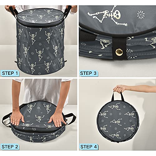 Dancing Skull Halloween Pop Up Laundry Hamper with Lid Foldable Storage Basket Collapsible Laundry Bag for Camping Hotel Dormitory