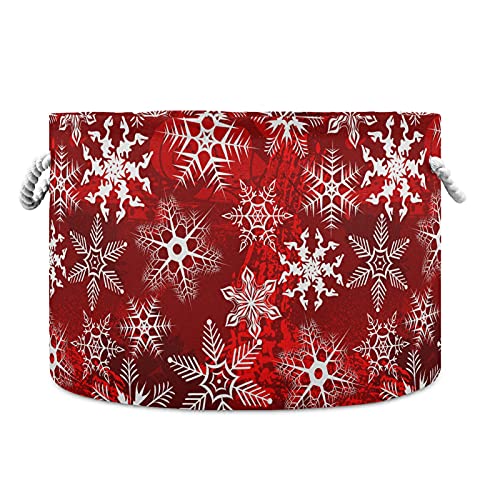 senya Christmas Large Storage Basket Christmas Red Pattern with Snowflakes Flower for Toys Clothes Storage Bin Box Laundry Hamper Organizer Bag with Handles