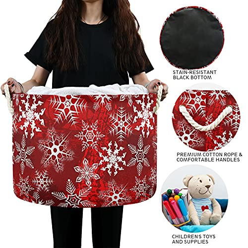 senya Christmas Large Storage Basket Christmas Red Pattern with Snowflakes Flower for Toys Clothes Storage Bin Box Laundry Hamper Organizer Bag with Handles