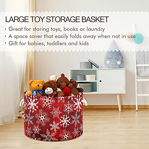 senya Christmas Large Storage Basket Christmas Red Pattern with Snowflakes Flower for Toys Clothes Storage Bin Box Laundry Hamper Organizer Bag with Handles