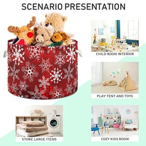 senya Christmas Large Storage Basket Christmas Red Pattern with Snowflakes Flower for Toys Clothes Storage Bin Box Laundry Hamper Organizer Bag with Handles