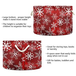 senya Christmas Large Storage Basket Christmas Red Pattern with Snowflakes Flower for Toys Clothes Storage Bin Box Laundry Hamper Organizer Bag with Handles