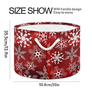 senya Christmas Large Storage Basket Christmas Red Pattern with Snowflakes Flower for Toys Clothes Storage Bin Box Laundry Hamper Organizer Bag with Handles