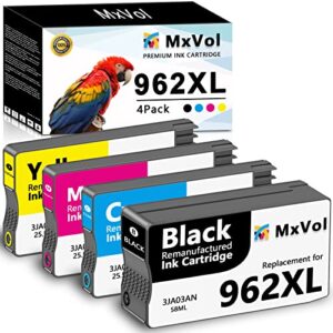mxvol remanufactured 962xl ink cartridges combo pack replacement for hp 962xl 962 xl work for officejet pro 9015 9025 9018 9010 9012 9020 9022 9026 9027 9028 printer (4 pack)
