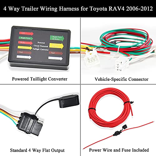 Oyviny Custom 4 Way 56165 Trailer Wiring Harness for Toyota RAV4 2006-2012, RAV4 Trailer Tow Wiring