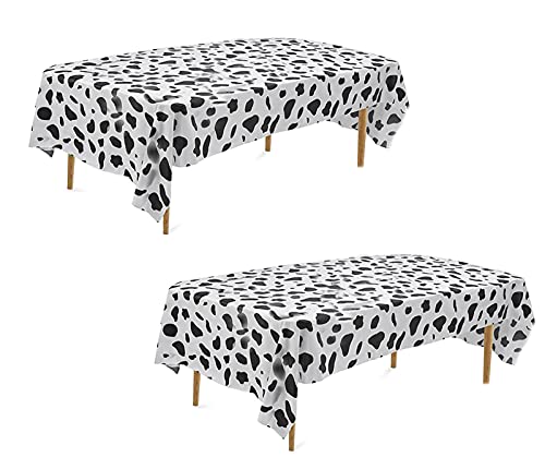 2 Pcs Disposable Black and White Cow Print Plastic Tablecloth, 108 Inch x 54 Inch Ractangle Tablecover, for Party, Dance and Picnic (Black White Cow Print, 2)