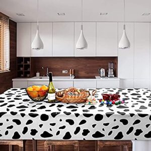 2 Pcs Disposable Black and White Cow Print Plastic Tablecloth, 108 Inch x 54 Inch Ractangle Tablecover, for Party, Dance and Picnic (Black White Cow Print, 2)