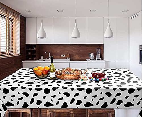 2 Pcs Disposable Black and White Cow Print Plastic Tablecloth, 108 Inch x 54 Inch Ractangle Tablecover, for Party, Dance and Picnic (Black White Cow Print, 2)