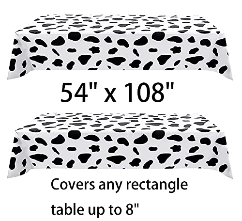 2 Pcs Disposable Black and White Cow Print Plastic Tablecloth, 108 Inch x 54 Inch Ractangle Tablecover, for Party, Dance and Picnic (Black White Cow Print, 2)
