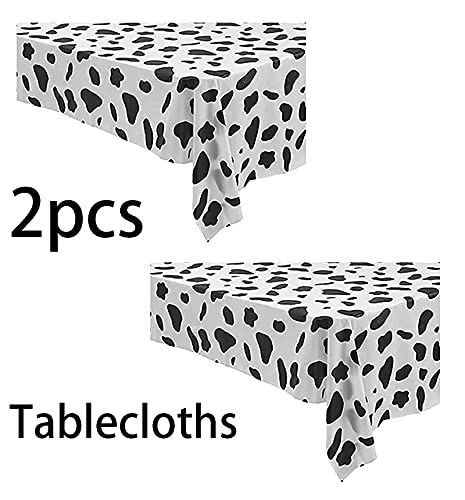 2 Pcs Disposable Black and White Cow Print Plastic Tablecloth, 108 Inch x 54 Inch Ractangle Tablecover, for Party, Dance and Picnic (Black White Cow Print, 2)