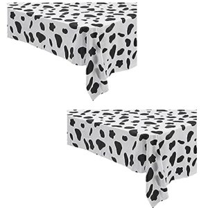 2 Pcs Disposable Black and White Cow Print Plastic Tablecloth, 108 Inch x 54 Inch Ractangle Tablecover, for Party, Dance and Picnic (Black White Cow Print, 2)