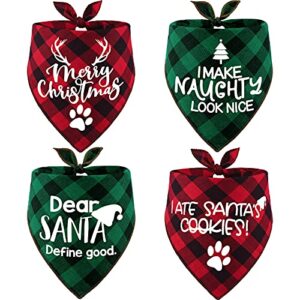 4 pack birthday dog bandanas - classic triangle merry christmas printing fall plaid xmas pet scarf bibs kerchief gifts set - pet holiday accessories decoration for small to large puppy dogs cats