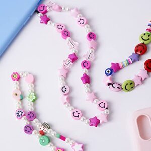 Vatogon Beaded Phone Strap Y2K Beaded Phone Charms Smiley Face Fruit Star Letter Pearl Handmade Rainbow Acrylic Polymer Clay Beads Keychain for Women Girls (6Pcs-D)