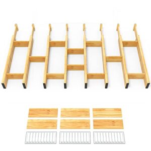 spaceaid bamboo drawer dividers with inserts and labels, kitchen adjustable drawer organizers, expandable organization for home, office, dressers and bathroom, 8 dividers with 18 inserts (17-22 in)