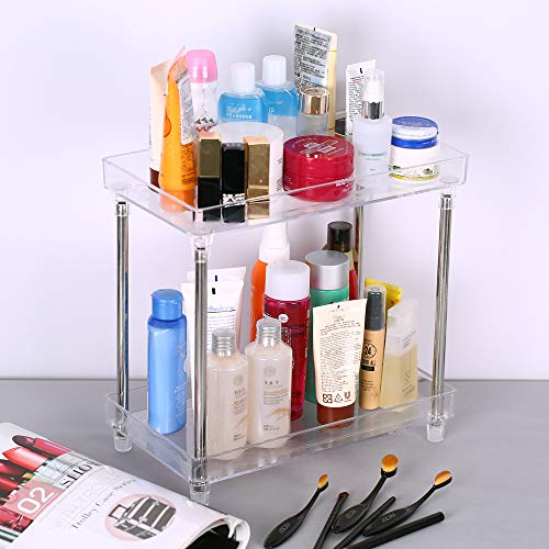 Bathroom Countertop Organizers, Transparent Cosmetic Organizer Tray Makeup Storage Shelf Caddy Stand for Bathroom Vanity Bedroom Kitchen (2-Tier)