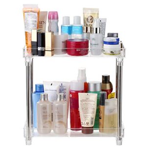 Bathroom Countertop Organizers, Transparent Cosmetic Organizer Tray Makeup Storage Shelf Caddy Stand for Bathroom Vanity Bedroom Kitchen (2-Tier)